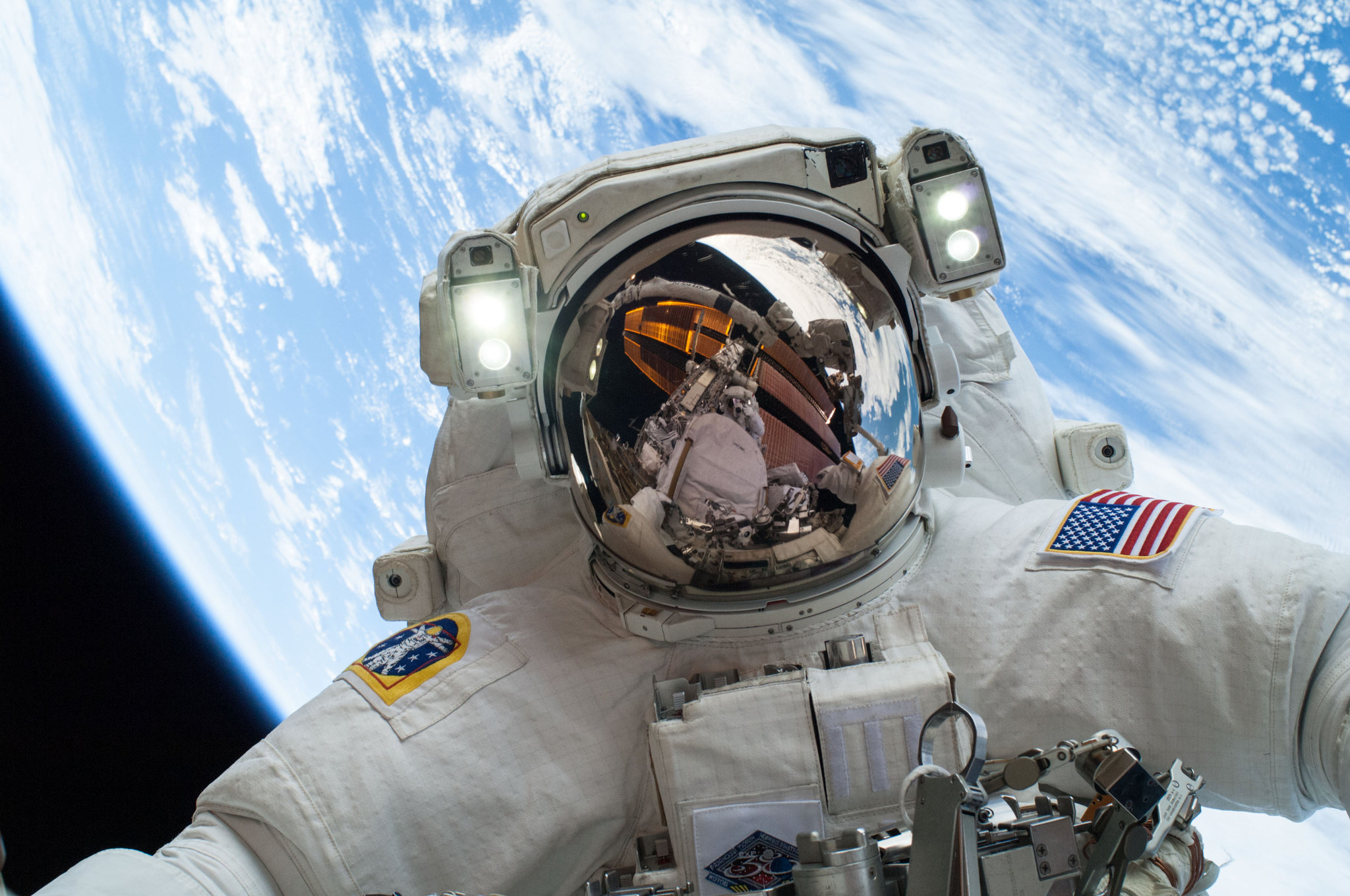 A closeup picture of a NASA astronaut in space.