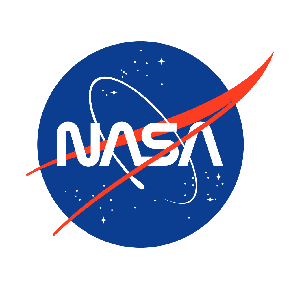 The classic blue logo and red swish with the updated rounded nasa logo