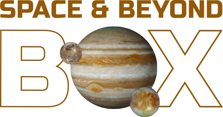 Space and Beyond Box logo with Jupiter and its moons 