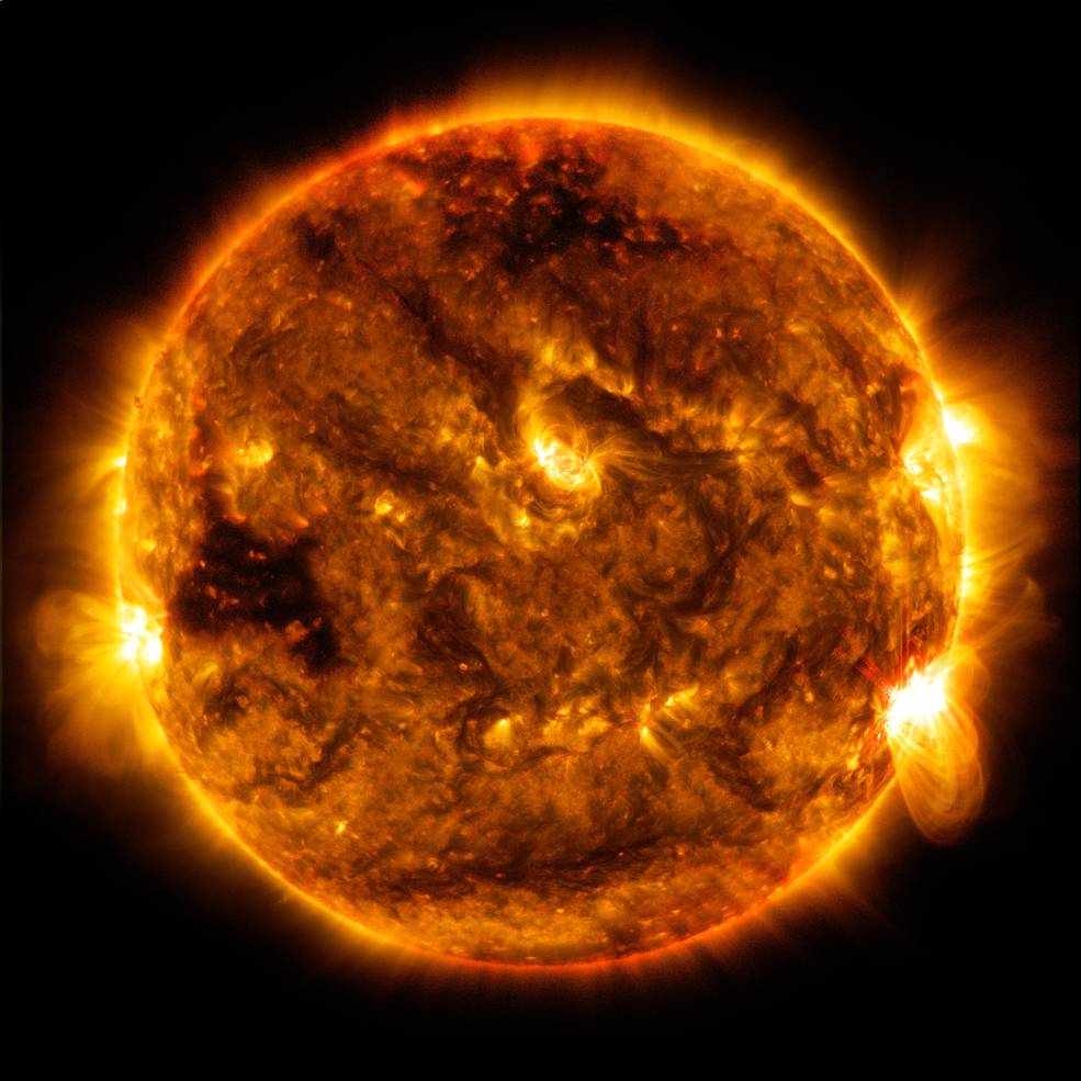 NASA’s Solar Dynamics Observatory captured this image of our star Oct. 1, 2015. A mid-level solar flare can be seen near the equator on the right side of the Sun. Credit: NASA/SDO