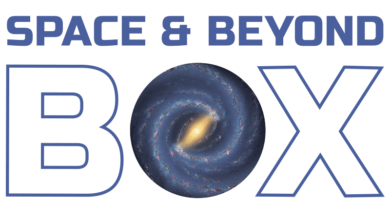 The Space & Beyond Box solar system logo with the sun as the letter O in the word box